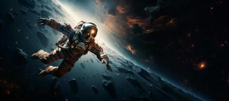 AI generated astronaut in outer space banner Generative AI photo