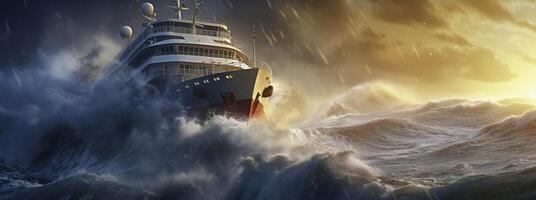 AI generated cruise ship in a storm Generative AI photo