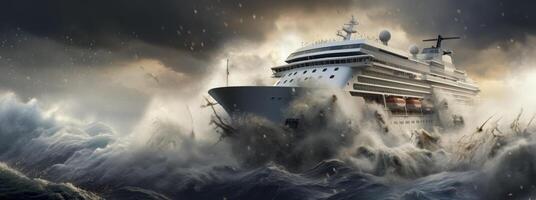 AI generated cruise ship in a storm Generative AI photo