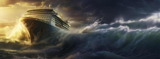 AI generated cruise ship in a storm Generative AI photo