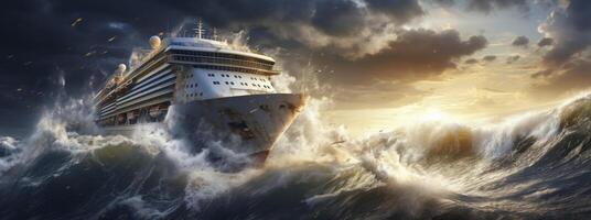 AI generated cruise ship in a storm Generative AI photo