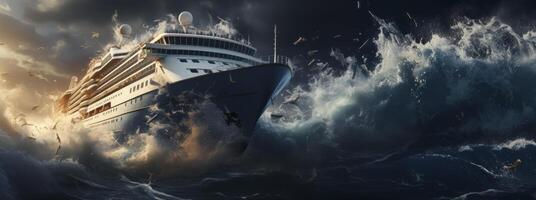 AI generated cruise ship in a storm Generative AI photo