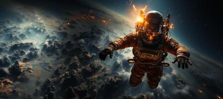 AI generated astronaut in outer space banner Generative AI photo