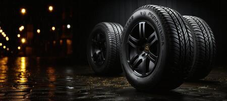 AI generated new car tires blurred background banner Generative AI photo