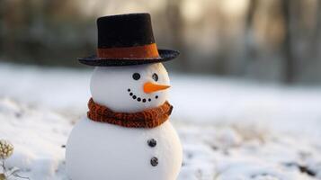 AI generated snowman on blurred background banner Generative AI photo