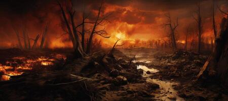 AI generated Apocalypse after war devastation banner Generative AI photo