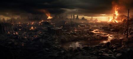 AI generated Apocalypse after war devastation banner Generative AI photo