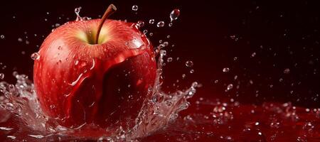 ai generado rojo manzanas agua chapoteo oscuro antecedentes bandera generativo ai foto