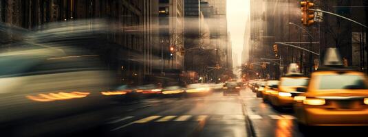 AI generated blurred dynamic rainy city streets photo