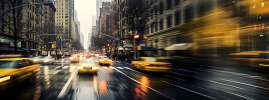 AI generated blurred dynamic rainy city streets photo