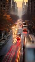 AI generated blurred dynamic rainy city streets photo