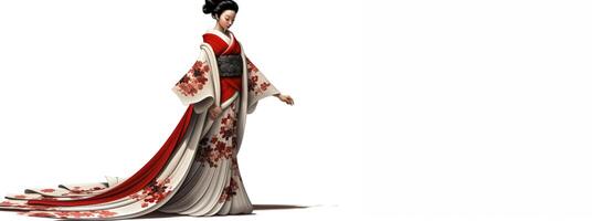 AI generated Japanese geisha on white background banner Generative AI photo