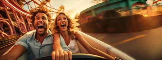 AI generated young couple on roller coaster emotions Generative AI photo