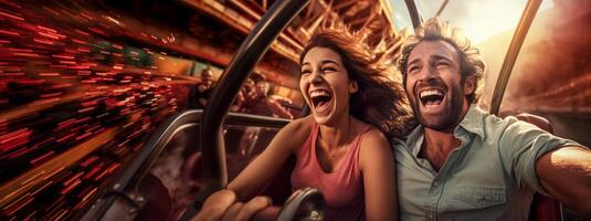 AI generated young couple on roller coaster emotions Generative AI photo