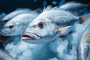 ai generado congelado pescado en hielo generativo ai foto