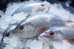 ai generado congelado pescado en hielo generativo ai foto