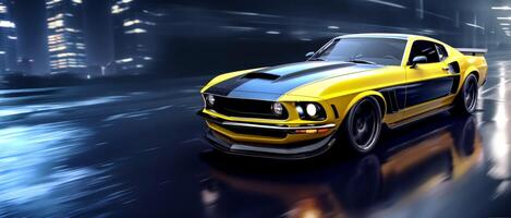 AI generated muscle car driving through the city Generative AI photo