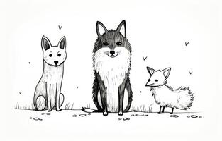 AI generated dogs and cats on a white background sketch Generative AI photo