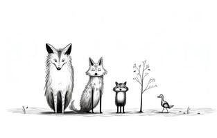 AI generated dogs and cats on a white background sketch Generative AI photo