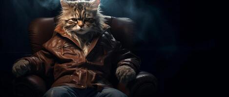 AI generated cat in clothes sits in a chair Generative AI photo