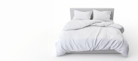 AI generated white bed linen on the bed on a white background Generative AI photo