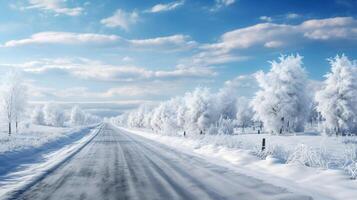 ai generado invierno la carretera claro cielo generativo ai foto