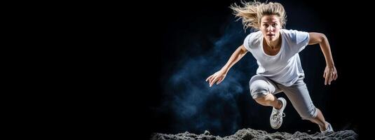 AI generated athlete jumping on a black background Generative AI photo