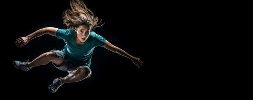 AI generated athlete jumping on a black background Generative AI photo