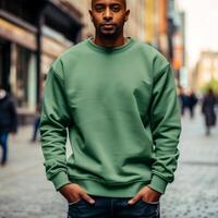 AI generated man in a green hoodie on the street Generative AI photo