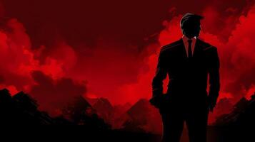 AI generated silhouette of a business man in a suit on a red background Generative AI photo