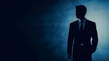 AI generated silhouette of a business man in a suit on a blue background Generative AI photo