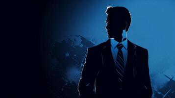 AI generated silhouette of a business man in a suit on a blue background Generative AI photo