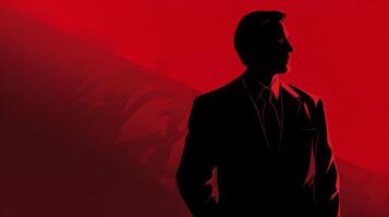 AI generated silhouette of a business man in a suit on a red background Generative AI photo