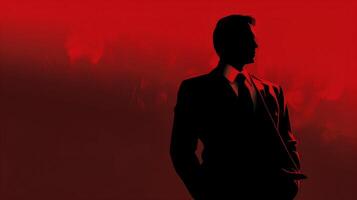 AI generated silhouette of a business man in a suit on a red background Generative AI photo