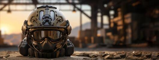 AI generated modern military helmet on the ground Generative AI photo