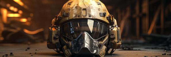 AI generated modern military helmet on the ground Generative AI photo