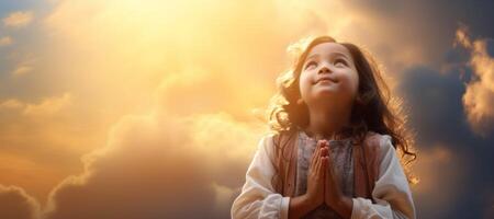 AI generated little girl praying Generative AI photo