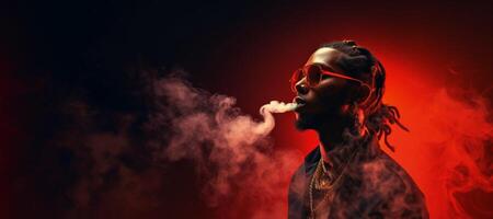 AI generated African American rapper smokes smoke Generative AI photo