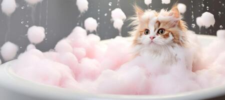 AI generated cat in a foam bath Generative AI photo