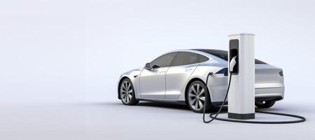 AI generated electric car at a charging station Generative AI photo