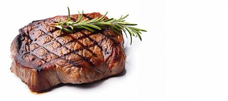 AI generated baked steak on white background Generative AI photo