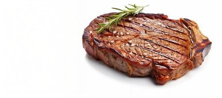 AI generated baked steak on white background Generative AI photo