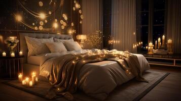 AI generated gold luxury bedroom Generative AI photo