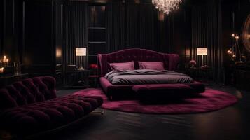 AI generated red luxury bedroom Generative AI photo