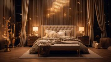 AI generated gold luxury bedroom Generative AI photo