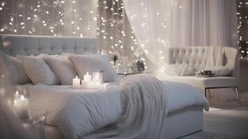 AI generated white luxury bedroom Generative AI photo