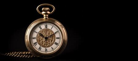 AI generated antique pocket watch on black background Generative AI photo