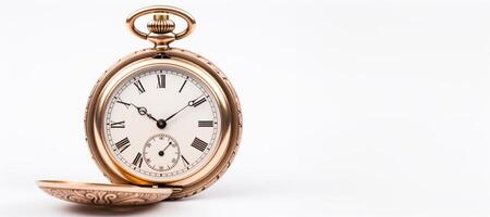 ai generado antiguo bolsillo reloj en blanco antecedentes generativo ai foto