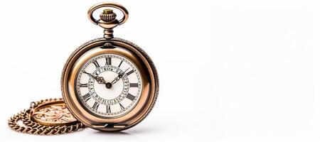 AI generated antique pocket watch on white background Generative AI photo