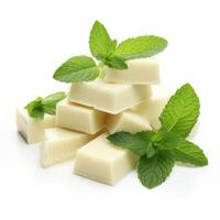 AI generated white chocolate with mint leaves on a white background Generative AI photo